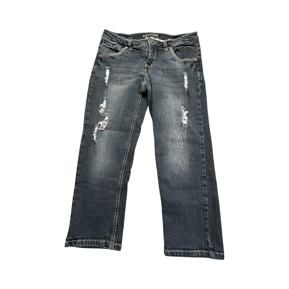 Freestyle Revolution Jeans Girls 9 Blue Distressed Straight Leg Denim Pants‎
